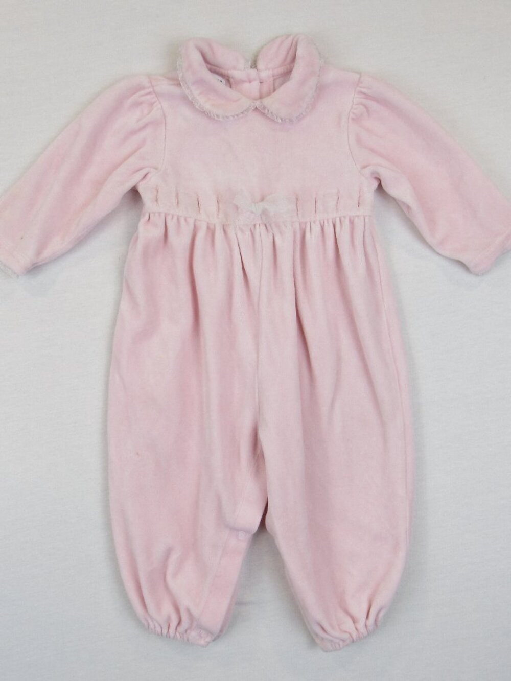 Class Club Baby 9M Girl Romper Pink Velour Peter Pan Collar Long Sleeve